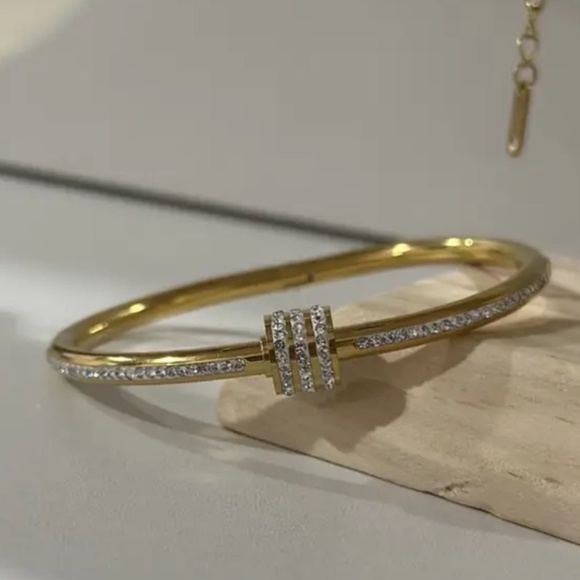 Classic 10k Gold Plated Cz Diamond Bangle bracelet - Picture 11 of 16